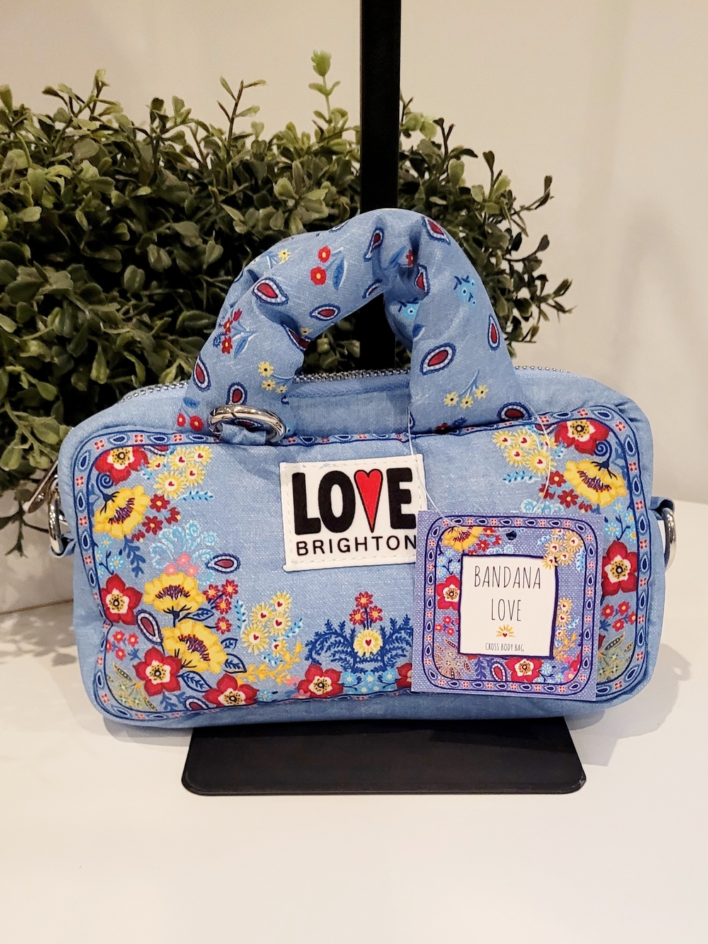 Brighton Mini Light Blue Floral LOVE Crossbody Bag - Picture 2 of 4